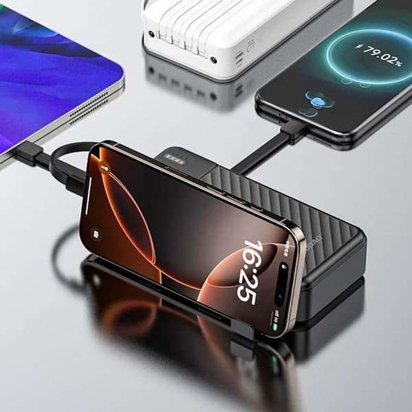 Extern batteri K11 Pro 20 000 mAh med integrerade kablar - Svart