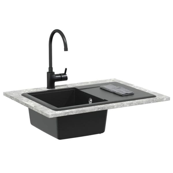 Köksvask i svart granit VIDAXL 670 x 460 mm - modern rektangulär design Svart