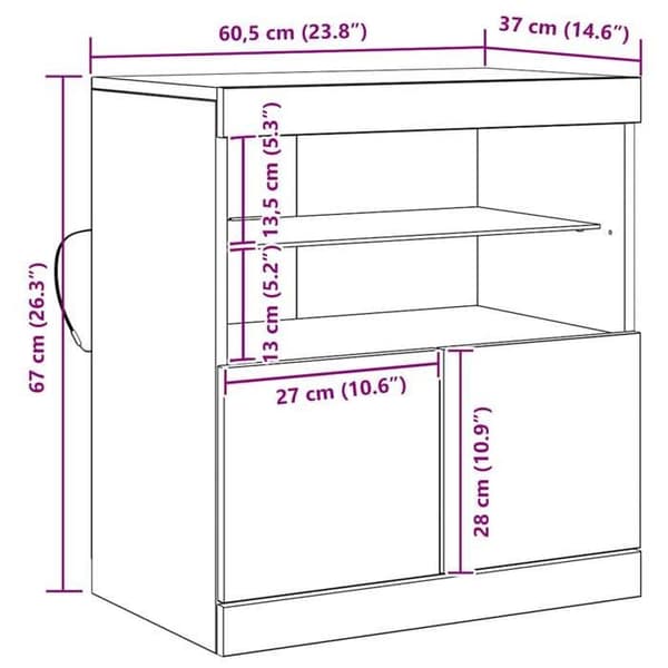 vidaXL Buffé LED Svart 60,5 x 37 x 67 cm Ingenjörsträ 863029