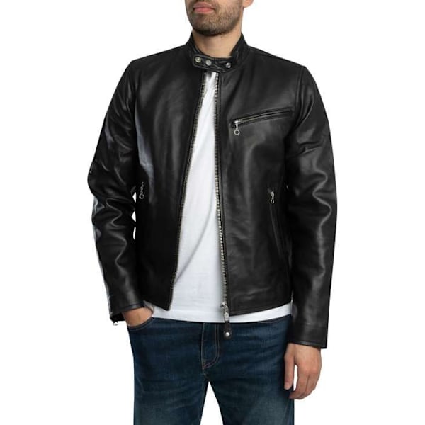 Motorcykeljacka - Schott - Svart Läder - Unisex - Vuxen - Zip-up Ärmar Svart XL