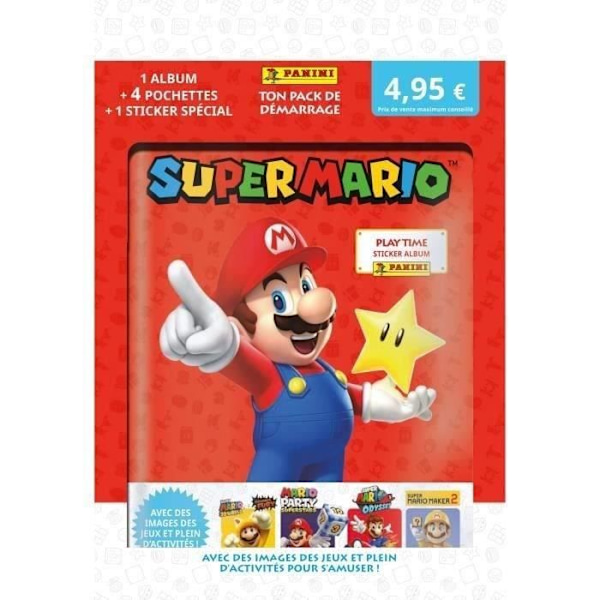 SUPER MARIO STICKERS album + 4 ärmar + 1 specialklistermärke - Nintendo - Samling av 368 klistermärken röd och blå