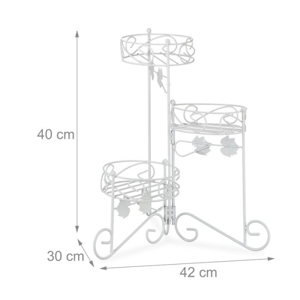Relaxdays Blomstrappa i metall 3 våningar blomkrukhållare Rund växthylla Dekoration H: 40 cm, Vit Vit