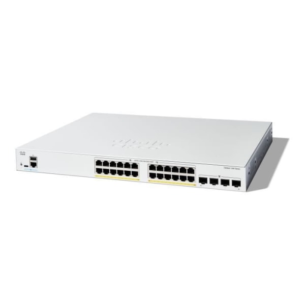 - Cisco - Cisco Catalyst 1300-24FP-4G - Switch - C3 - Managed - 24 x 10/100/1000 (PoE+) + 4 x Gigabit SFP - Rackmonterbar -