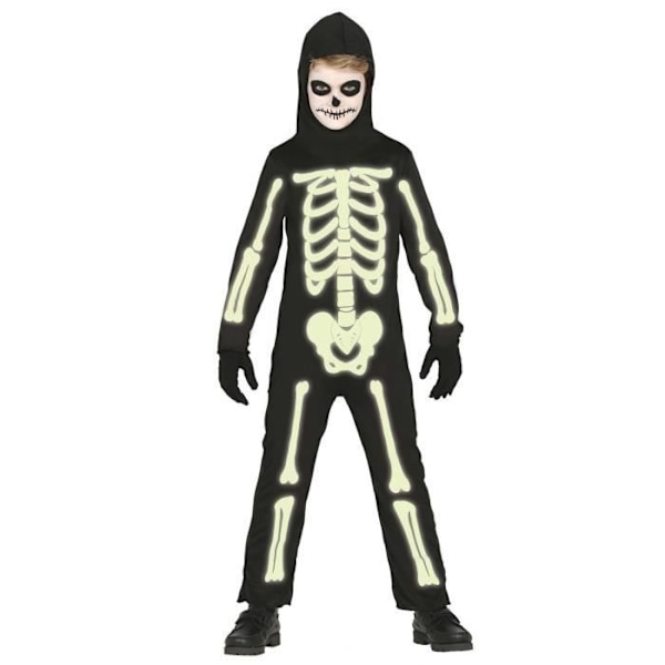 Fosforescerande skeleton barndräkt - ALPEXE - Storlek 7-9 år - Polyester - Användning inomhus Svart