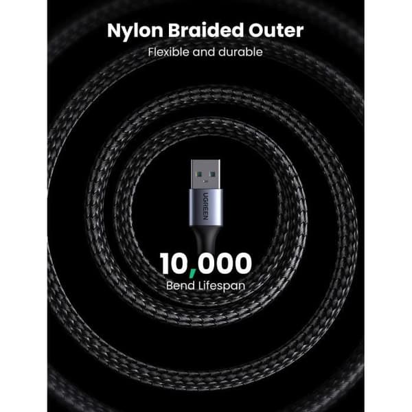 USB 3.0-kabel - UGREEN - Typ A hane till hane - 0,5 m - 5 Gbps - Flätad nylon