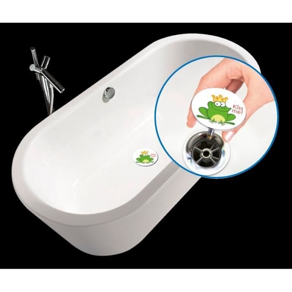 WENKO Pluggy® XXL diskbänkspropp, Diskbänkssil, Froggy, Mässing, Ø 7,5 x 6 cm, Vit-Grön