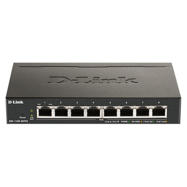 DLINK EasySmart Managed Switch 8P EasySmart Managed Switch 8 Port Gigabit PoE/PoE+ Svart