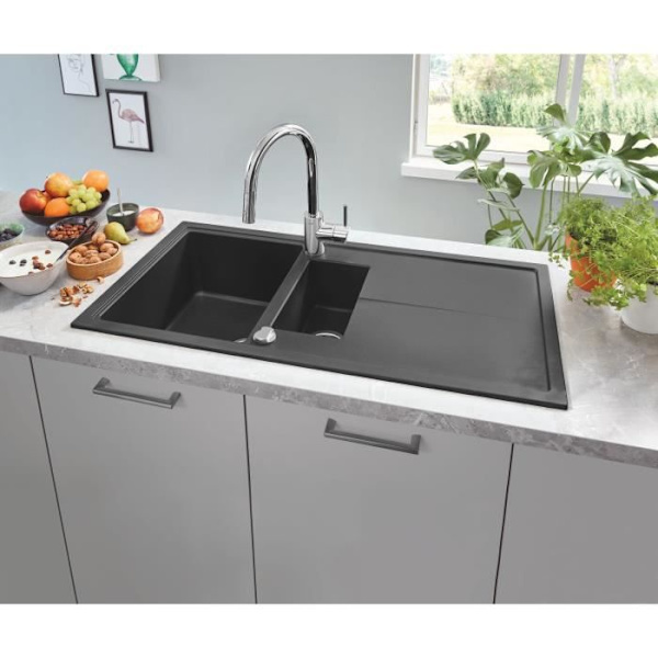 GROHE 1 -grepps tvättställsblandare Concetto 31483002 -Bec svängbart rör -360 ° rotation -Uttdragbar dusch -Flödesbegränsare -Krom Grå