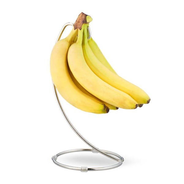 Relaxdays stöd för bananer med rund bas, krok för bananer, fruktställ, bananer, vindruvor, i förkromad järn, silverfärgad silver-
