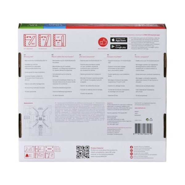 ONE FOR ALL WM2241 Tiltbart (15°) och vridbart (180°) väggfäste för TV från 13 till 43" (33 till 109 cm) - Maxvikt: 30 kg