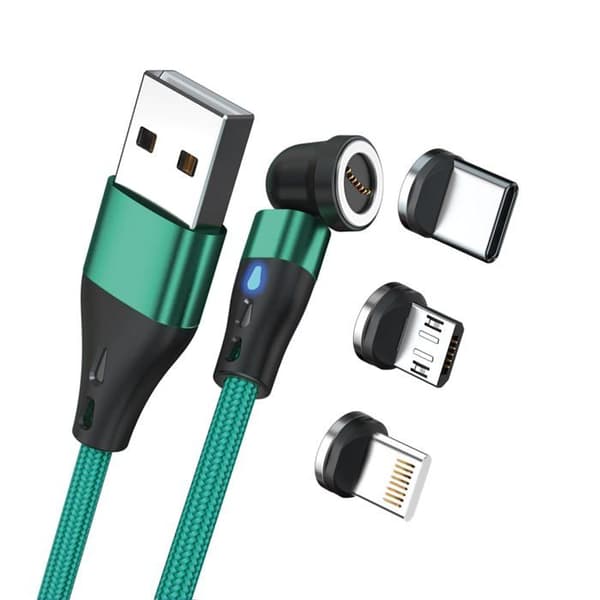 Magnetkabel - Realpower - 2 m - USB A - Grön - Adaptrar ingår