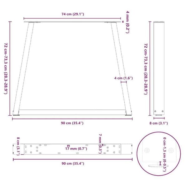 vidaXL V-formade matbordsben, 2 stycken, vit, 90 x (72-73,3) cm, stål 4012577