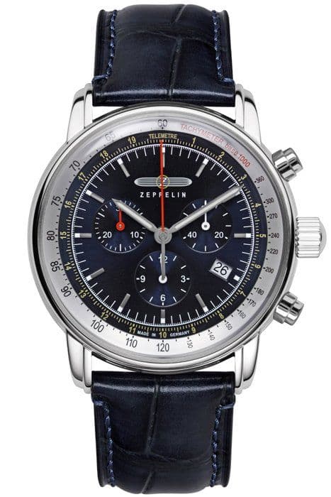 Klocka - 8888 - Man - Klocka med chronograf - Rostfritt stål - Blått läder Silver