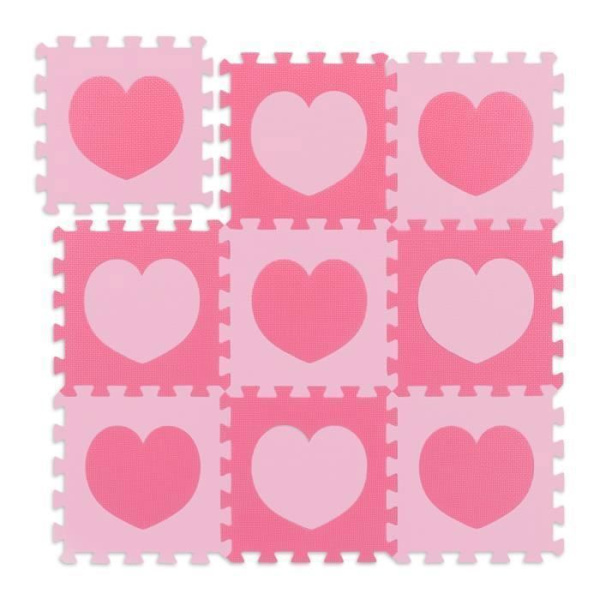 Relaxdays Baby awakening pussel golvmatta, hjärtmotiv, 18 bitar, föroreningsfritt skum, LxD: 91,5 x 91,5 cm, rosa/neon rosa, varm rosa