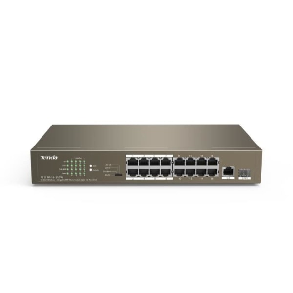 Tenda TEF1118P-16-150W, Fast Ethernet (10-100), Ethernet-anslutning, stöder strömförsörjning via denna port (PoE), Monteringsnät Svart
