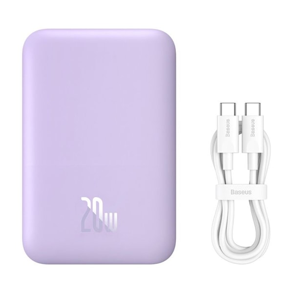 Baseus - Mini Air extern batteri (P10059002513-00) - Typ-C, MagSafe-laddning, 20W, 6000mAh, med Typ-C-kabel, 30cm - Lila