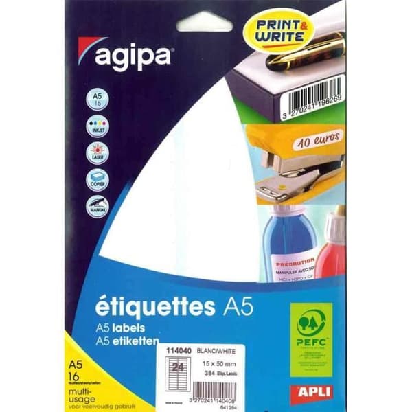 Flerfunktionsetiketter - AGIPA - Modell 114003 - Diameter 19 mm - Rund - Permanent lim