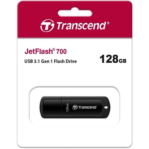 TRANSCEND JETFLASH 700 USB-nyckel - 128 GB - Svart - USB 3.0