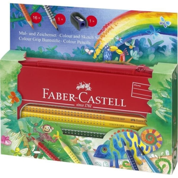 FABER-CASTELL Set Color Grip Jungle Färgpennor Måla och rita - blandade färger