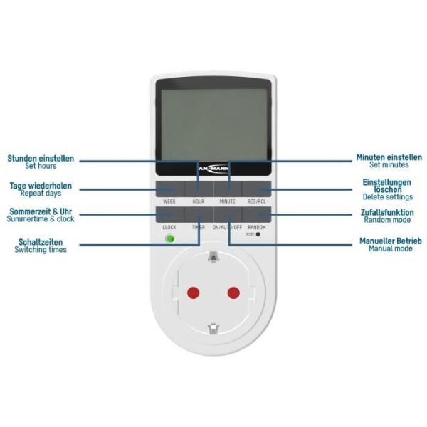 Digital timer - ANSMANN - 3680W - 2,1" LCD-skärm - 10 växlar/dag - Barnskydd Vit