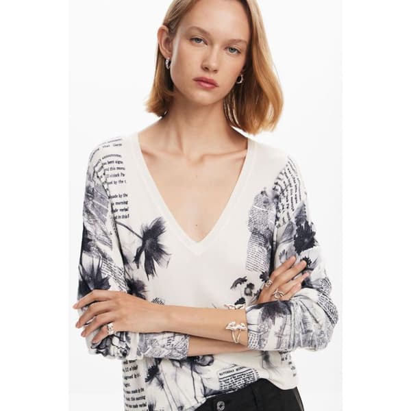 Pull kvinna Desigual Kawartha Lakes Vit XL