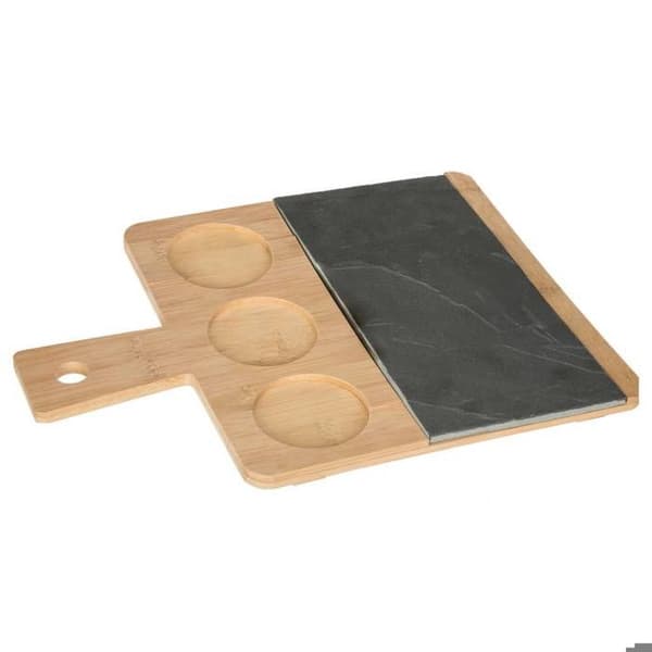 Set apéritif - JJA - Bricka i bambu och skiffer - 4 delar - Elegant - Diskmaskinssäker beige