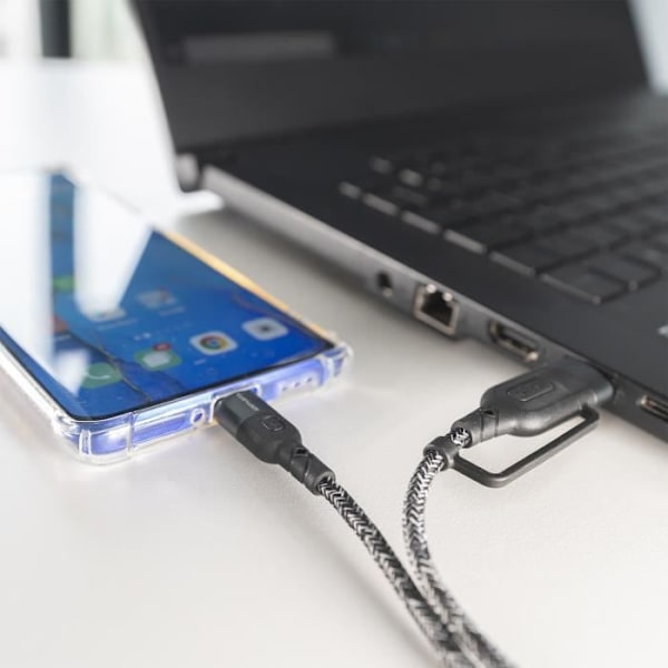 4smarts ComboCord CA-kabel USB C och USB A till USB C strömförsörjningskabel Motståndskraftig med anti-kinkskydd - 1,5 m - Monokrom