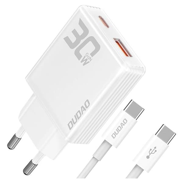 Laddare - DUDAO - A30EUT - 30W - Snabbladdning - USB-A och USB-C - Vit Vit