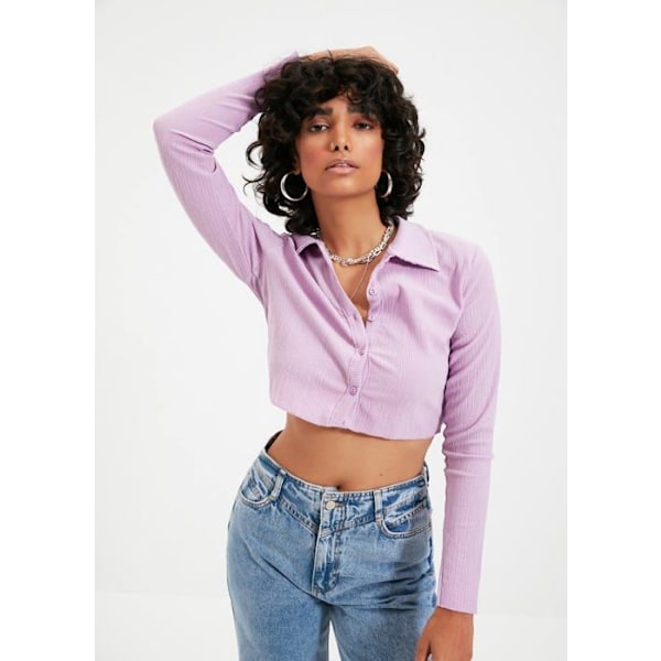 Trendyol - TWOAW22BZ0241 - Pikétröja med lila knappar vid halsen Burst Crop Stickad blus för kvinnor Lila XL