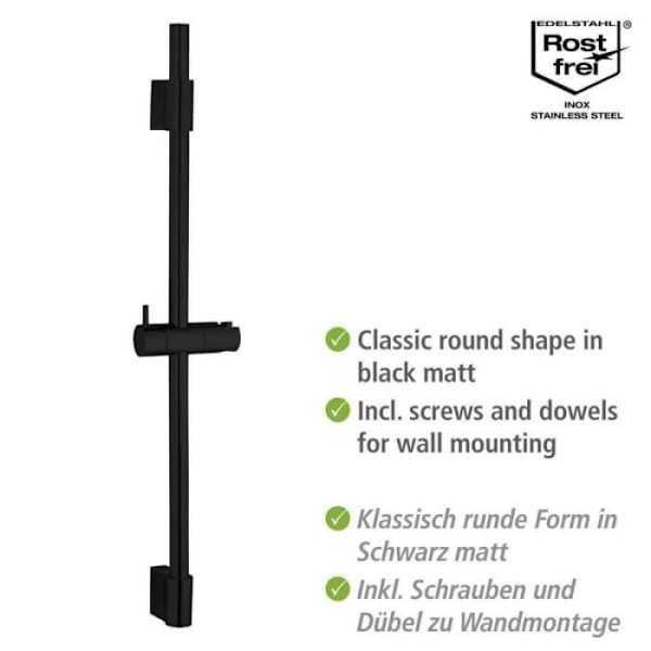 Duschstång - Wenko - Classic - Rostfritt stål - Svart - D 2,2 cm, H 70 cm Svart