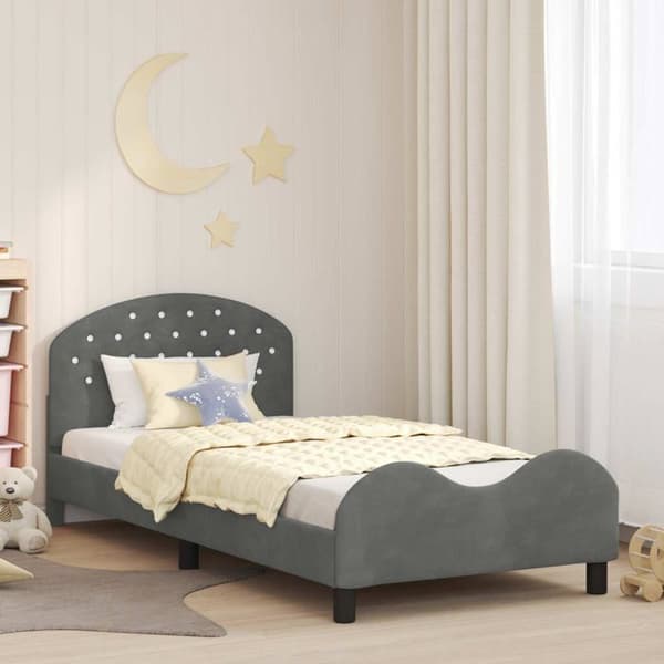 Moderna sängram - vidaXL - Mörkgrå - Sammet - 80x200 cm - Ingenjörsträ - Låg design - Förvaringsfickor Mörkgrå