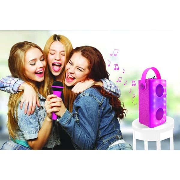 Bluetooth-högtalare med ljus Rosa och mikrofon VIT
