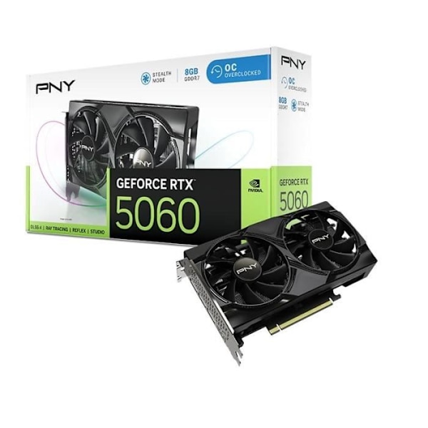PNY - Grafikkort - GEFORCE RTX™ 5060 - 8GB - Överklockad - Dubbel Fläkt - DLSS 4 Svart