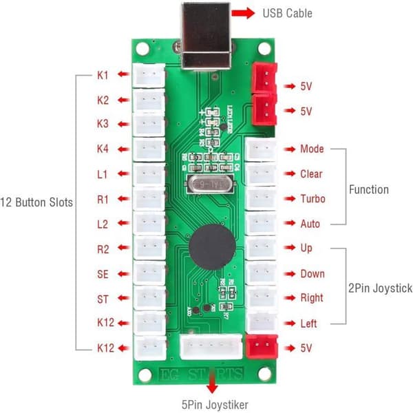Kit Arcade DIY - Arkadspelkit - 2x joystick 8 riktningar - 18 knappar + 2x Zero Delay USB - Auto-Fire flera färger
