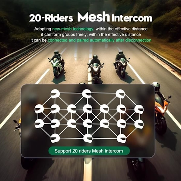Intercom Moto - EJEAS - MS20 - Återuppladdningsbar - Mikrofon inkluderad - Bluetooth Svart