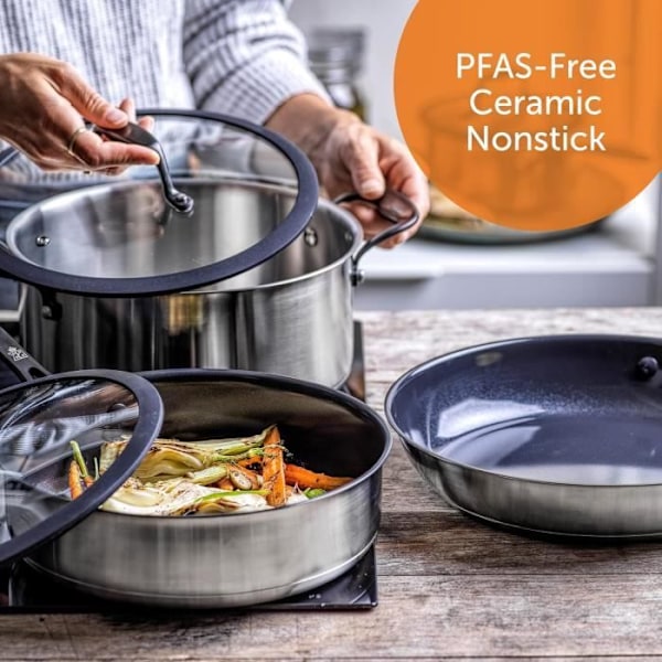 Köksset BK Ceramic Black 7 delar i Rostfritt Stål med Keramiskt Non-stick Beläggning utan PFAS Svart