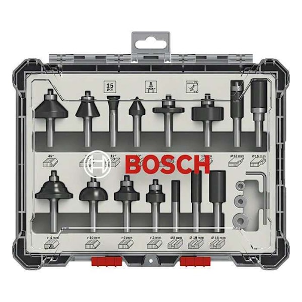 Coffret med 15 blandade fräsen med 8 mm skaft - BOSCH - 2607017472