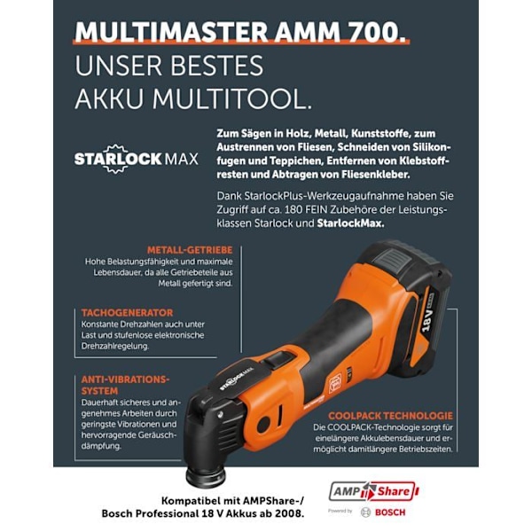 Multifunktionsverktyg - FEIN - Accu MultiMaster AMM 700 Max AS - Trådlös - 18 V - Väska inkluderad