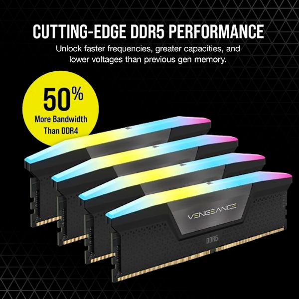 Corsair Vengeance RGB DDR5 64 GB (4 x 16 GB) 6400 MHz CL32 Quad Channel Kit - Svart - RGB DDR5 RAM PC5-51200