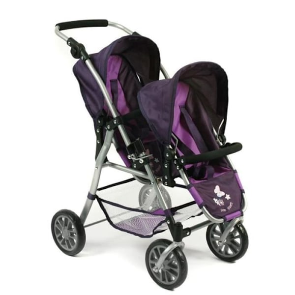 Le buggy Twinny - Plommon för docka Lila, svart och grå