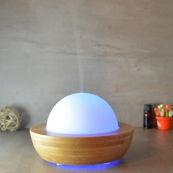 ZEN'AROME - Ultrasonisk Diffuser för Eteriska Oljor Belisia V2 - I Glas och Bambu - Diffusion upp till 60m² - 18,5 x 12 cm