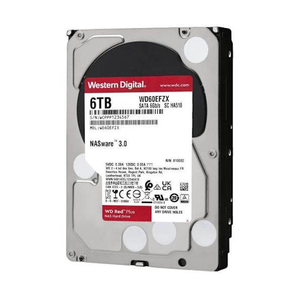 WD Red™ Plus - NAS intern hårddisk - 6TB - 5400 rpm - 3,5" (WD60EFZX)