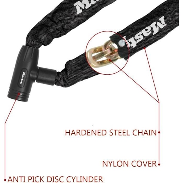Cykellåskedja - MASTER LOCK - 90 cm lång - Case-härdat stål resistent mot skärning och sågning Svart