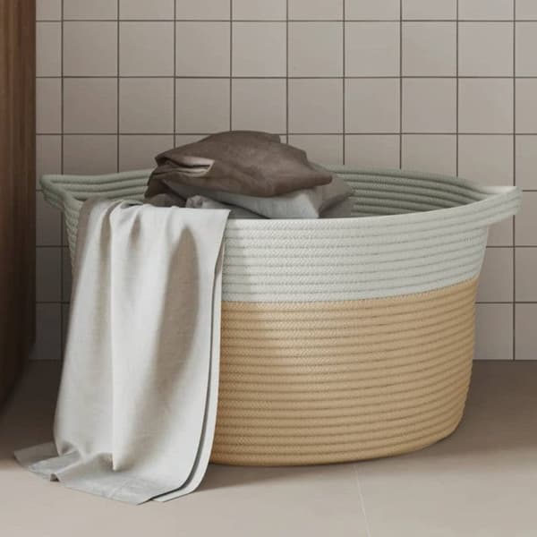 Beige och vit förvaringskorg Ø40x25 cm i bomull