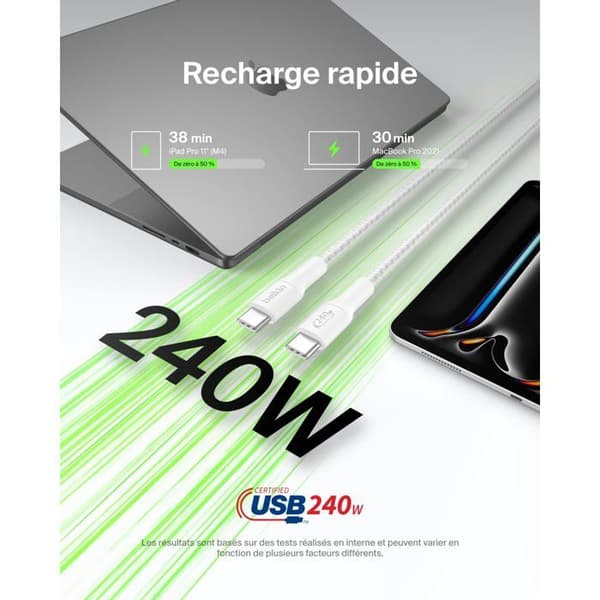 USB-C-kabel - Belkin - BoostCharge - 240 W - 1 m - Vit