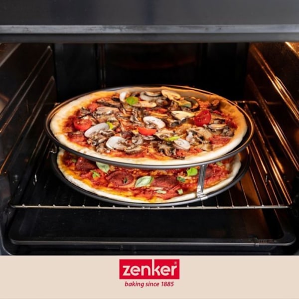 Pizzaplatta - Zenker - 7512 - 2 Perforerade Plattor - Pizzahjul - 32 cm i Diameter Svart