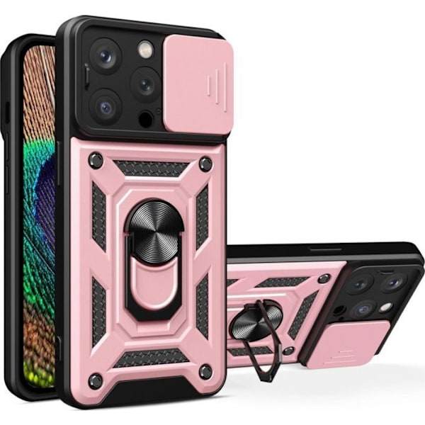 Hurtel Armortui Låda med stöd och kameraskydd för iPhone 15 Pro Hybrid Armor Camshield - rosa