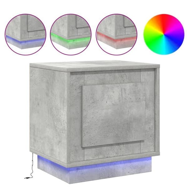 Sängbord - 2 st - Betonggrå - 1 låda - Moderna design - LED Grå
