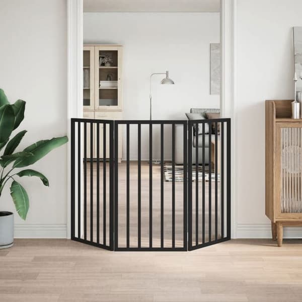 vidaXL Fällbar hundgrind 3 paneler svart poppelträ 352190