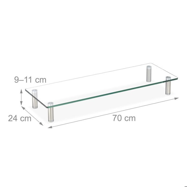 Relaxdays Stödscreen i glas, TV-bord, för bärbar dator, justerbar i höjd 9 till 11 cm, l x b 70 x 24 cm transparent